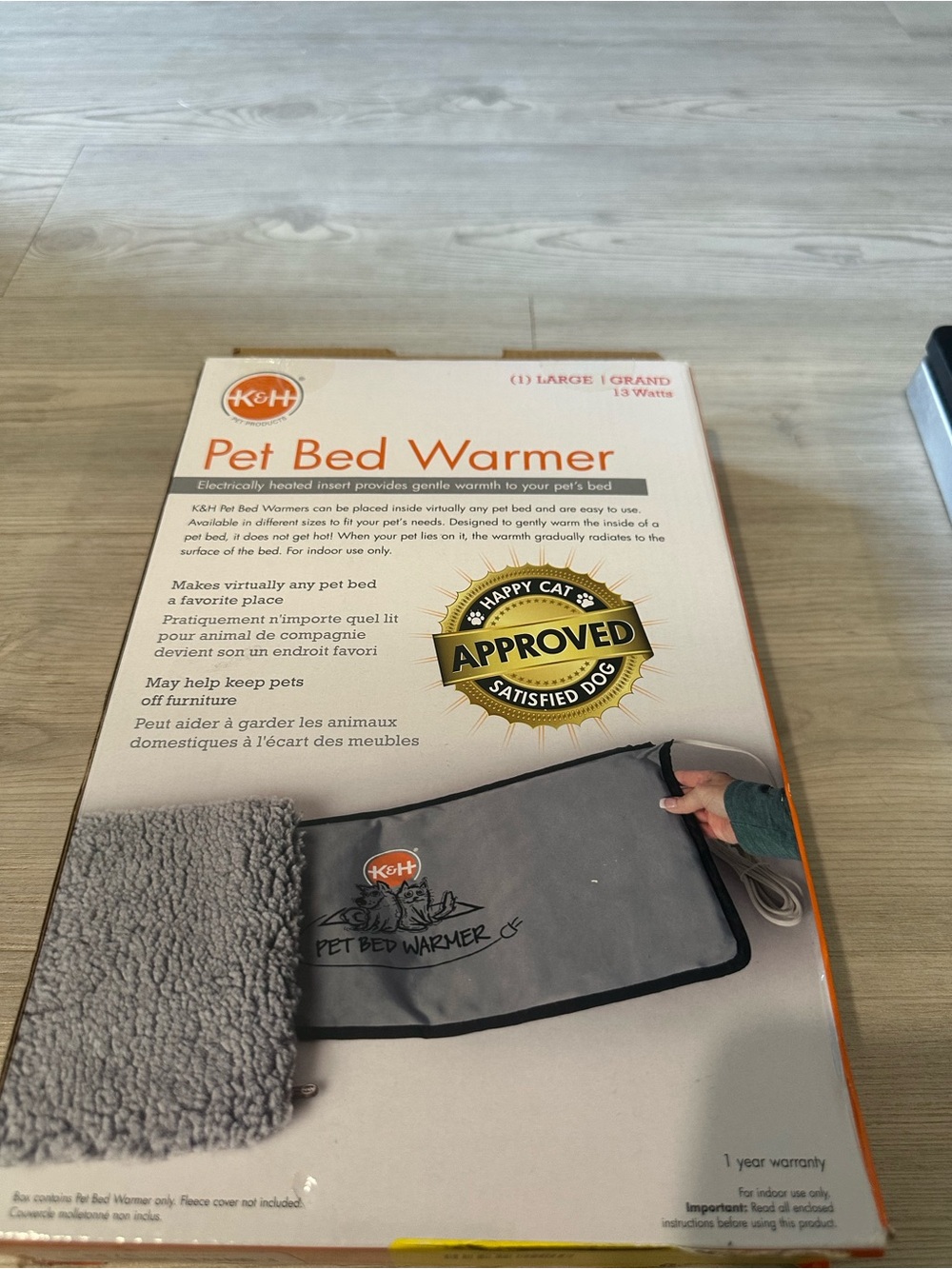 K&H Pet Bed Warmer Large Gray 13W Heated Dog Cat Bed Pad 23.75” x 11” NIB